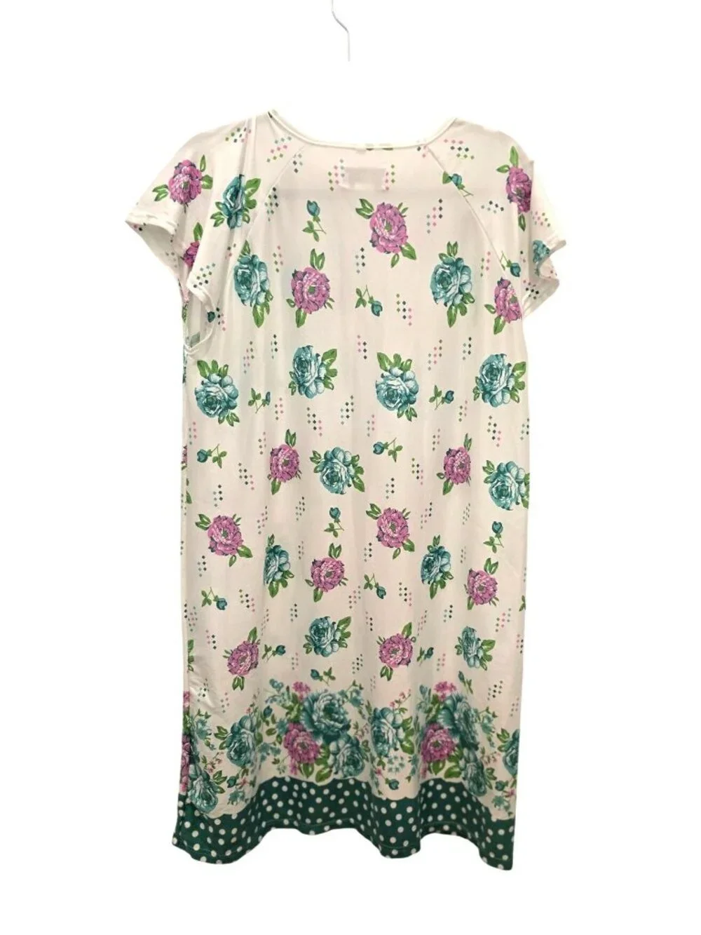 Betsy TW Floral Nightgown White Pink & Blue Flowers Lace Trim Short Sleeves - Picture 4 of 6